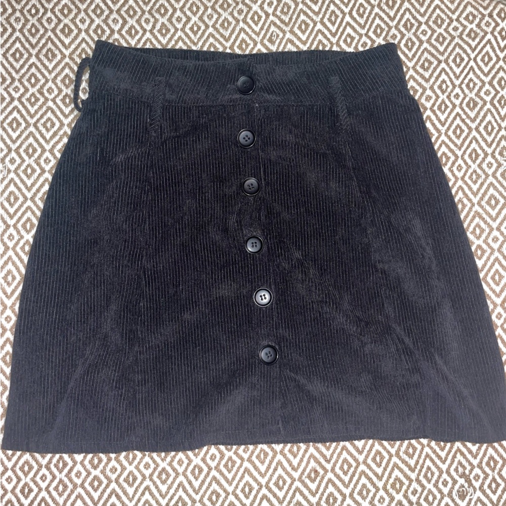Black Corduroy Button Up Skirt